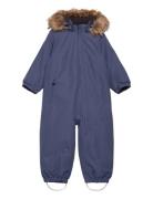 Coverall W. Fake Fur Outerwear Coveralls Snow-ski Coveralls & Sets Blue Color Kids