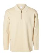 Slhrelaxhank Ls Polo Sweat Tops Polos Long-sleeved Cream Selected Homme