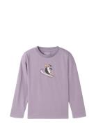 Printed Longsleeve Tops T-shirts Long-sleeved T-Skjorte Purple Tom Tailor