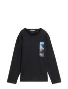 Printed Longsleeve Tops T-shirts Long-sleeved T-Skjorte Black Tom Tailor