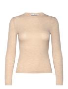 Round-Neck Long-Sleeved T-Shirt Tops T-shirts & Tops Long-sleeved Beige Mango