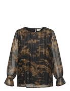 Carazelea L/S O-Neck Top Aop Tops Blouses Long-sleeved Black ONLY Carmakoma