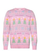 The Pinkish Christmas Sweater Tops Knitwear Round Necks Pink Christmas Sweats