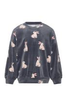 Sweater Velour Aop Rabbit Tops Sweatshirts & Hoodies Sweatshirts Grey Lindex