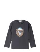 Furry Artwork Longsleeve Tops T-shirts Long-sleeved T-Skjorte Grey Tom Tailor