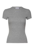 Close Fitted Rib Tshirt Tops T-shirts & Tops Short-sleeved Grey Weekday