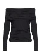 Folded Off Shoulder Long Sleeve Top Tops T-shirts & Tops Long-sleeved Black Weekday