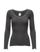 Rwbabette Ls U-Neck Lace T-Shirt Tops T-shirts & Tops Long-sleeved Grey Rosemunde