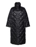 Diamond-Quilted Down Funnelneck Maxicoat Quiltet Jakke Black Lauren Women