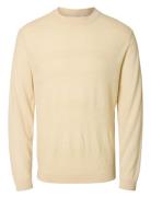 Slhtray Ls Knit Merino Crochet Crewneck Tops Knitwear Round Necks Cream Selected Homme