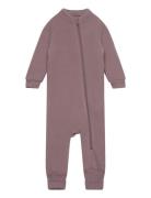 Wool Suit W Rib Outerwear Fleece Outerwear Fleece Coveralls Purple Mikk-line