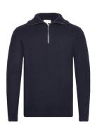 Man Chunky Rib Half Zip Designers Knitwear Half Zip Jumpers Navy Davida Cashmere