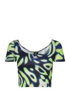 Vibrant Print Crop T-Shirt Sport Crop Tops Short-sleeved Crop Tops Navy Adidas Sportswear