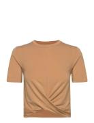 Delight Short Wrap Tee Sport Crop Tops Short-sleeved Crop Tops Brown Casall