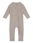 Wool Baby Suit Outerwear Fleece Outerwear Fleece Coveralls Beige Mikk-line