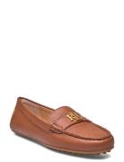 Barnsbury Pebbled Leather Driver Shoes Flat Loafers Brown Lauren Ralph Lauren