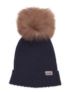 Hat Knit W. Alpaca Pompom Accessories Headwear Hats Winter Hats Navy Huttelihut