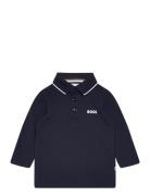 Long Sleeve Polo Tops T-shirts Polo Shirts Long-sleeved Polo Shirts Navy BOSS