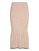 Contrast Edge Knitted Skirt Skirts Knee-length & Midi Skirts Beige Bubbleroom