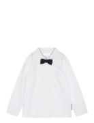 Shirt Bow White Tops T-shirts Polo Shirts Long-sleeved Polo Shirts White Geggamoja