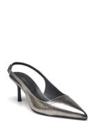 264-Diamantus Cuir Metallise Shoes Sling Backs Heeled Slingbacks Silver Jonak Paris