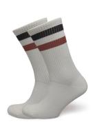 Woods Rib Stripe Socks - 2-Pack Underwear Socks Regular Socks White Les Deux