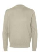 Slhtray Ls Knit Merino Mock Neck Noos Tops Knitwear Round Necks Beige Selected Homme