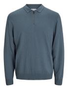 Jjeemil Knit Polo Half Zip Ls Noos Tops Knitwear Half Zip Jumpers Blue Jack & J S