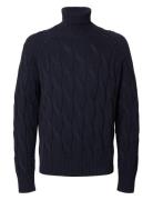 Slhcallo Ls Knit Relaxed Cable Roll Neck Tops Knitwear Turtlenecks Navy Selected Homme