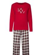 Lrl L/S Crew Neck Long Pant Pj Set Pyjamas Nattøj Red Lauren Ralph Lauren Homewear