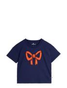 Bow Application Ss Tee Tops T-shirts & Tops Short-sleeved Navy Mini Rodini