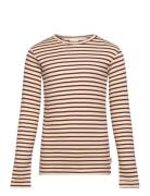 T-Shirt L/S Modal Striped Tops T-shirts Long-sleeved T-Skjorte Brown Petit Piao