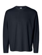 Slhlooseoscar Ls O-Neck Tee Noos Tops T-Langærmet Skjorte Navy Selected Homme