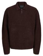 Jprwinter Knit Boucle Polo Styd Aw24 Tops Knitwear Long Sleeve Knitted Polos Brown Jack & J S