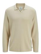 Jprwason Knit Split Neck Styd Aw24 Tops Knitwear V-necks Cream Jack & J S