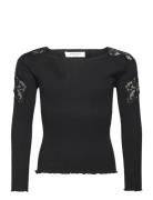 Rkbaybay Ls Blouse W/ Lace Tops T-shirts Long-sleeved T-Skjorte Black Rosemunde Kids