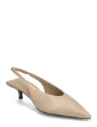 Kitten-Heel Leather Shoes Shoes Sling Backs Heeled Slingbacks Cream Mango