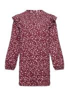 Ruched Floral Dress Dresses & Skirts Dresses Casual Dresses Long-sleeved Casual Dresses Red Mango