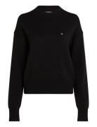 Monogram Embro Crewneck Sweater Tops Knitwear Jumpers Black Calvin Klein Jeans