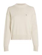 Monogram Embro Crewneck Sweater Tops Knitwear Jumpers Cream Calvin Klein Jeans