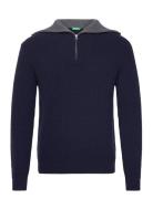 Round Neck Sweatl/S Tops Knitwear Half Zip Jumpers Navy United Colors Of Benetton