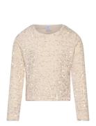 Top Velvet And Sequins Tops T-shirts Long-sleeved T-Skjorte Cream Lindex