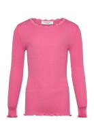 Beatha Silk T-Shirt W/ Lace Tops T-shirts Long-sleeved T-Skjorte Pink Rosemunde Kids