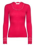 Rwbenita Ls O-Neck Lace T-Shirt Tops T-shirts & Tops Long-sleeved Red Rosemunde