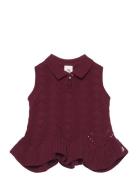 Knit Needle Out Vest Baby Tops Vests Burgundy Müsli By Green Cotton