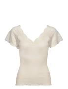 Beatha Silk Top W/Lace Tops T-shirts & Tops Short-sleeved Cream Rosemunde