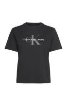 Ss Monologo Crewneck Tee Tops T-shirts & Tops Short-sleeved Black Calvin Klein Jeans