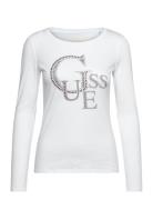 Ls Rn Guess Studded Logo Tee Tops T-shirts & Tops Long-sleeved White GUESS Jeans