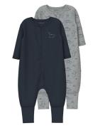 Nbmnightsuit 2P Zip Ff Grey Dino Noos Pyjamas Sie Jumpsuit Navy Name It