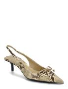 Snake-Effect Kitten Shoes Shoes Sling Backs Heeled Slingbacks Beige Mango